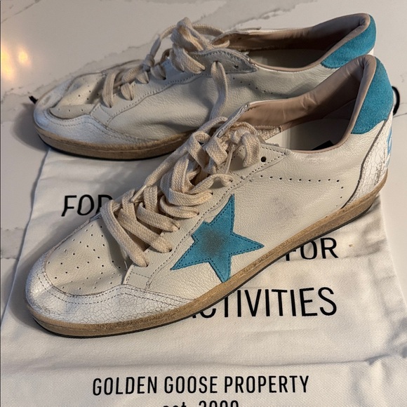 Golden Goose Women's Cream and Blue Star Sneakers - Picture 1 of 1
